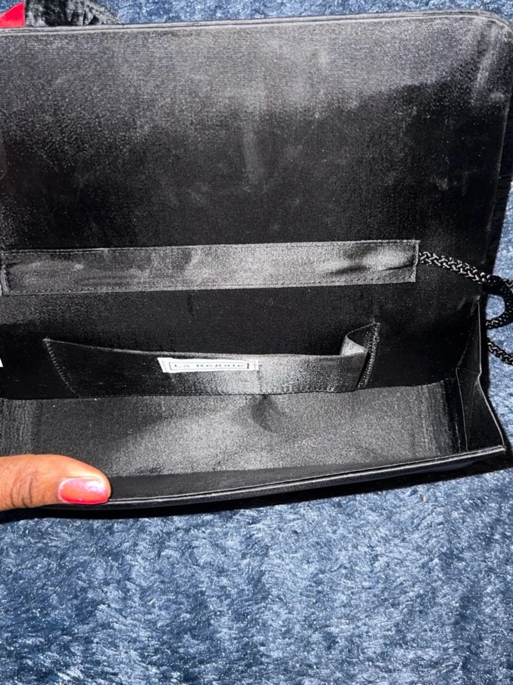 Black Evening Clutch with Red & Black Floral Accent - Picture 2 of 2